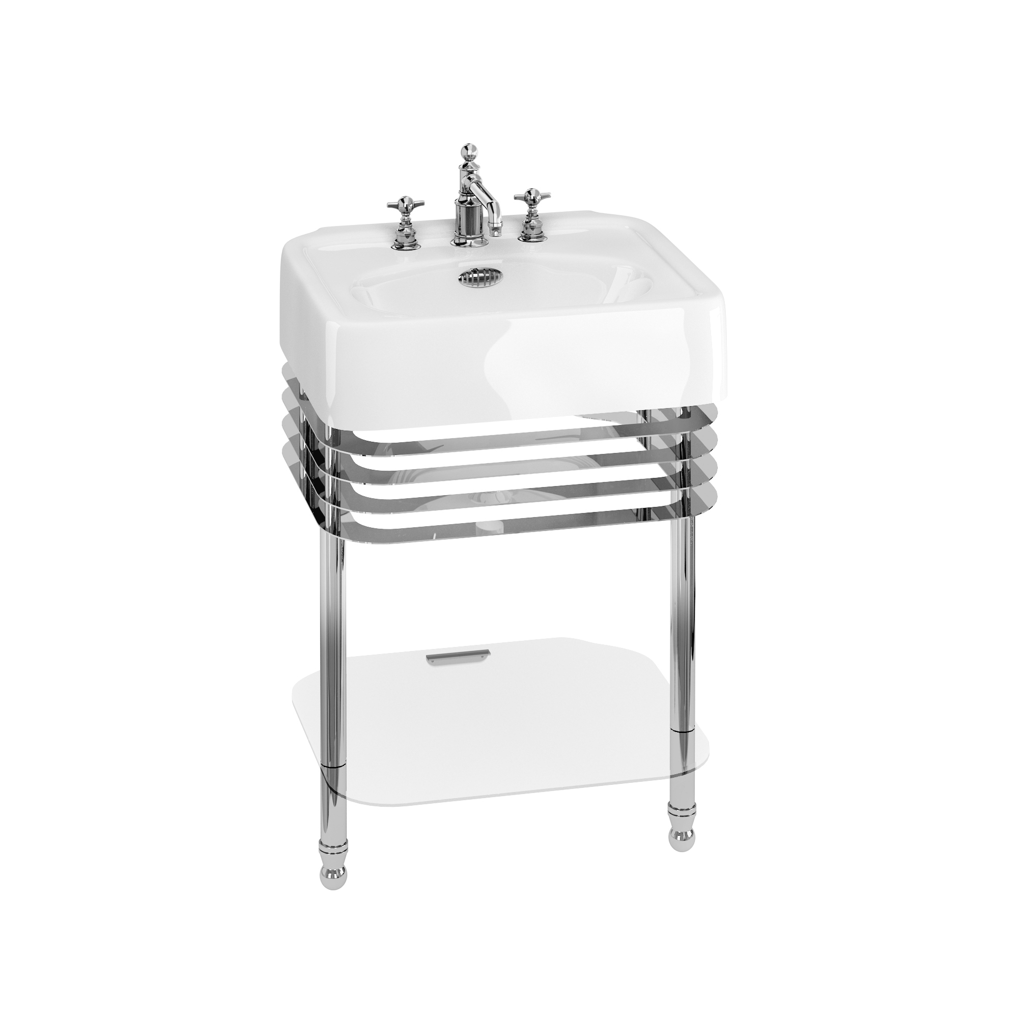 Arcade 600mm basin with chrome overflow & basin stand